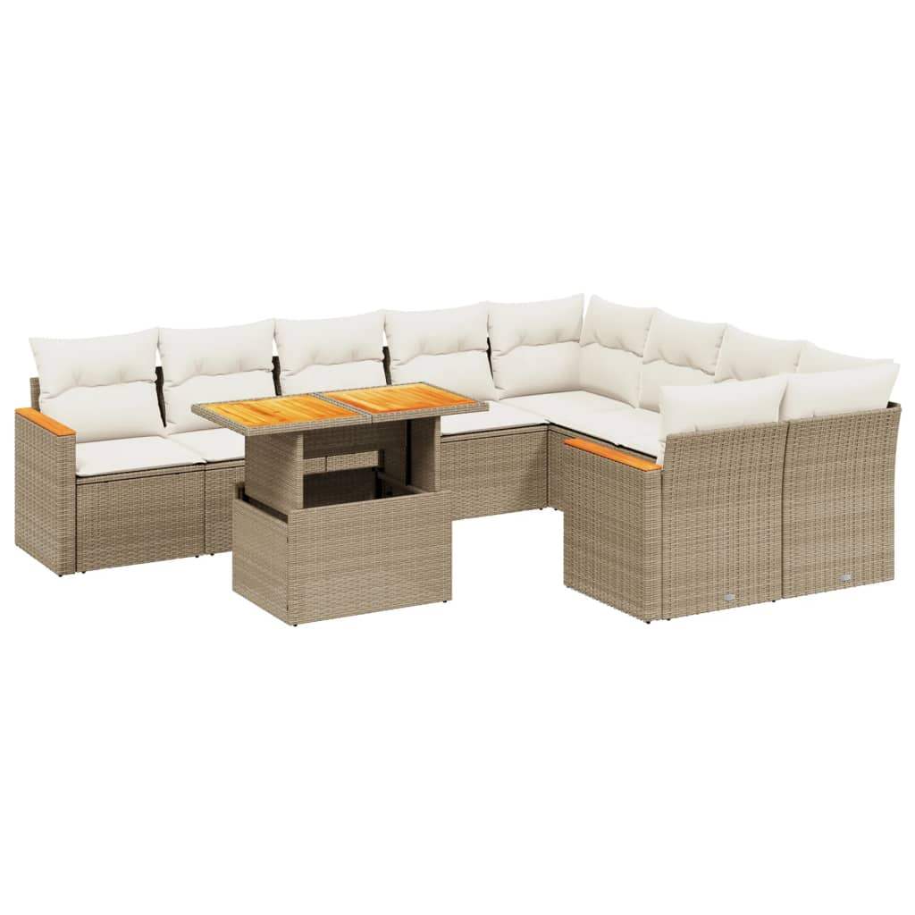 Set Divano da Giardino 10 pz con Cuscini Beige in Polyrattan - homemem39