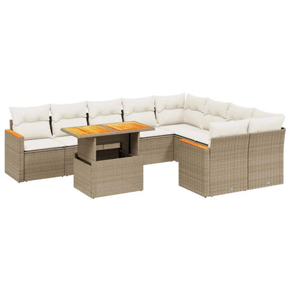 Set Divano da Giardino 10 pz con Cuscini Beige in Polyrattan - homemem39