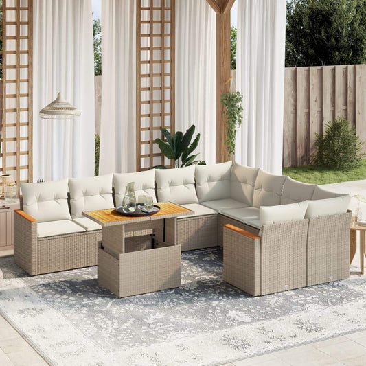 Set Divano da Giardino 10 pz con Cuscini Beige in Polyrattan - homemem39