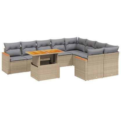 Set Divano da Giardino 10 pz con Cuscini Beige in Polyrattan - homemem39