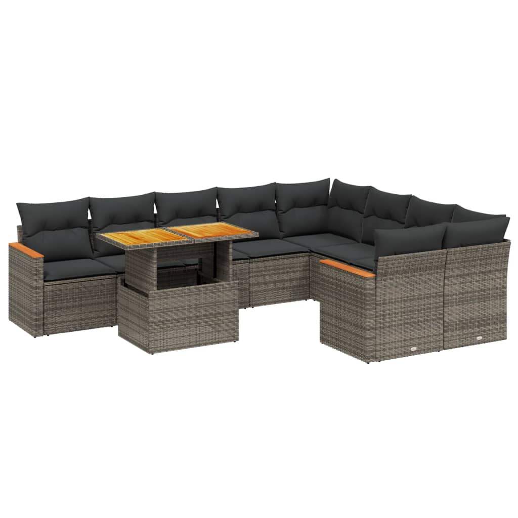 Set Divano da Giardino 10 pz con Cuscini Grigio in Polyrattan - homemem39