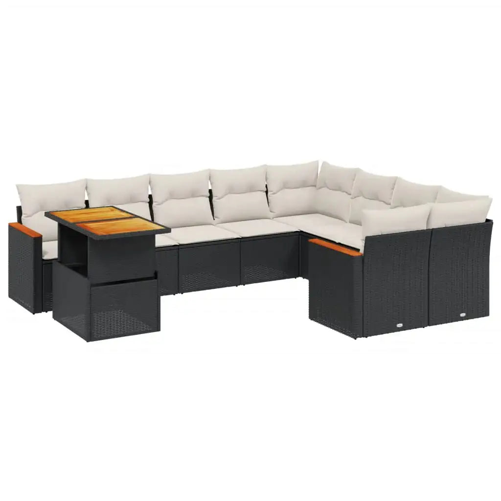 Set Divani da Giardino 10pz con Cuscini in Polyrattan Nero - homemem39