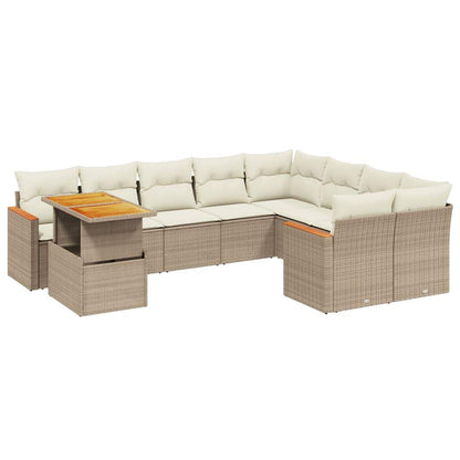 Set Divano da Giardino 10 pz con Cuscini Beige in Polyrattan - homemem39