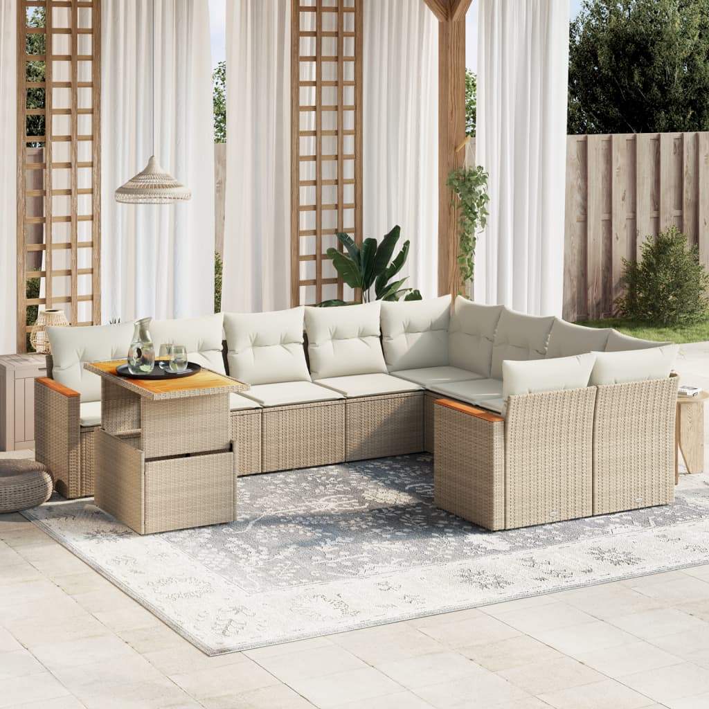 Set Divano da Giardino 10 pz con Cuscini Beige in Polyrattan - homemem39