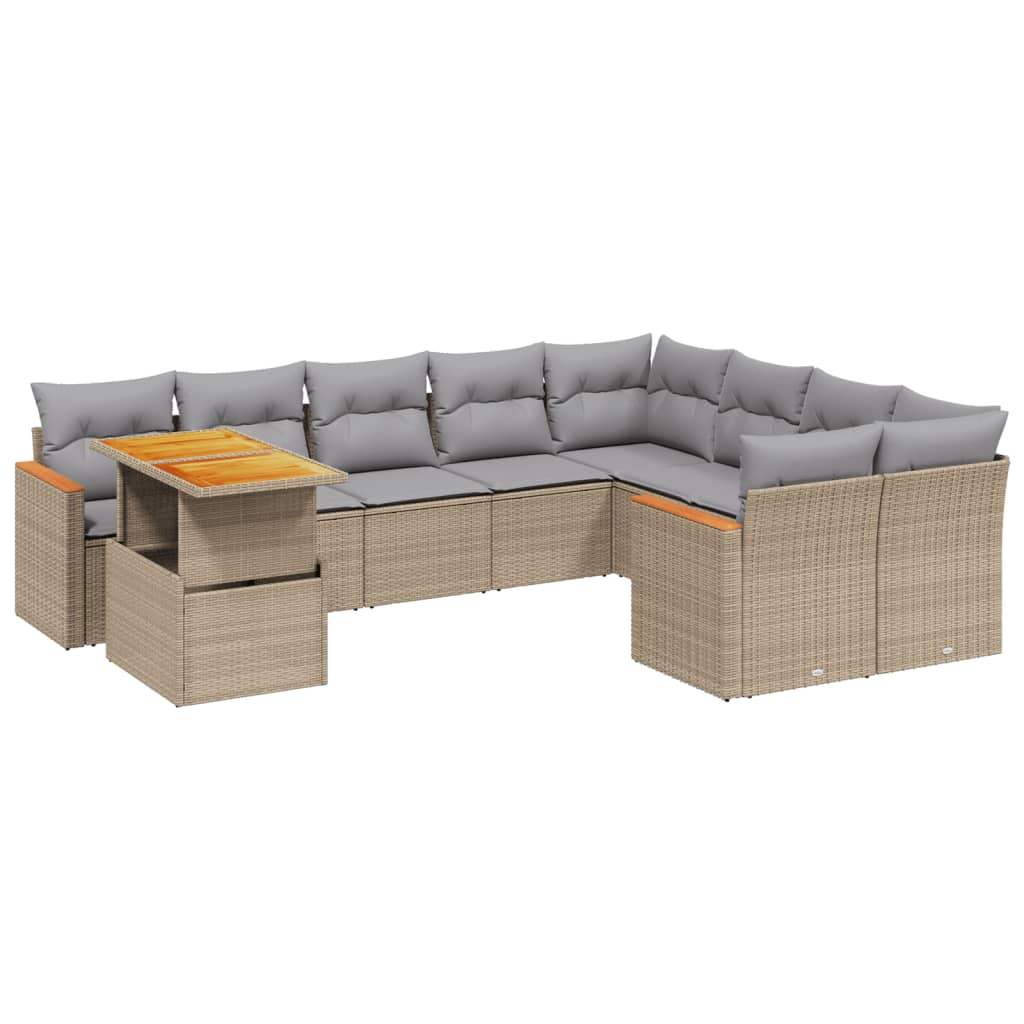 Set Divano da Giardino 10 pz con Cuscini Beige in Polyrattan - homemem39