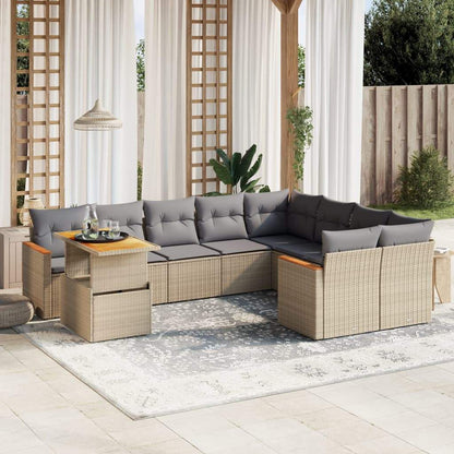 Set Divano da Giardino 10 pz con Cuscini Beige in Polyrattan - homemem39