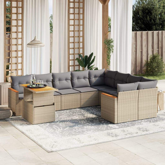 Set Divano da Giardino 10 pz con Cuscini Beige in Polyrattan - homemem39