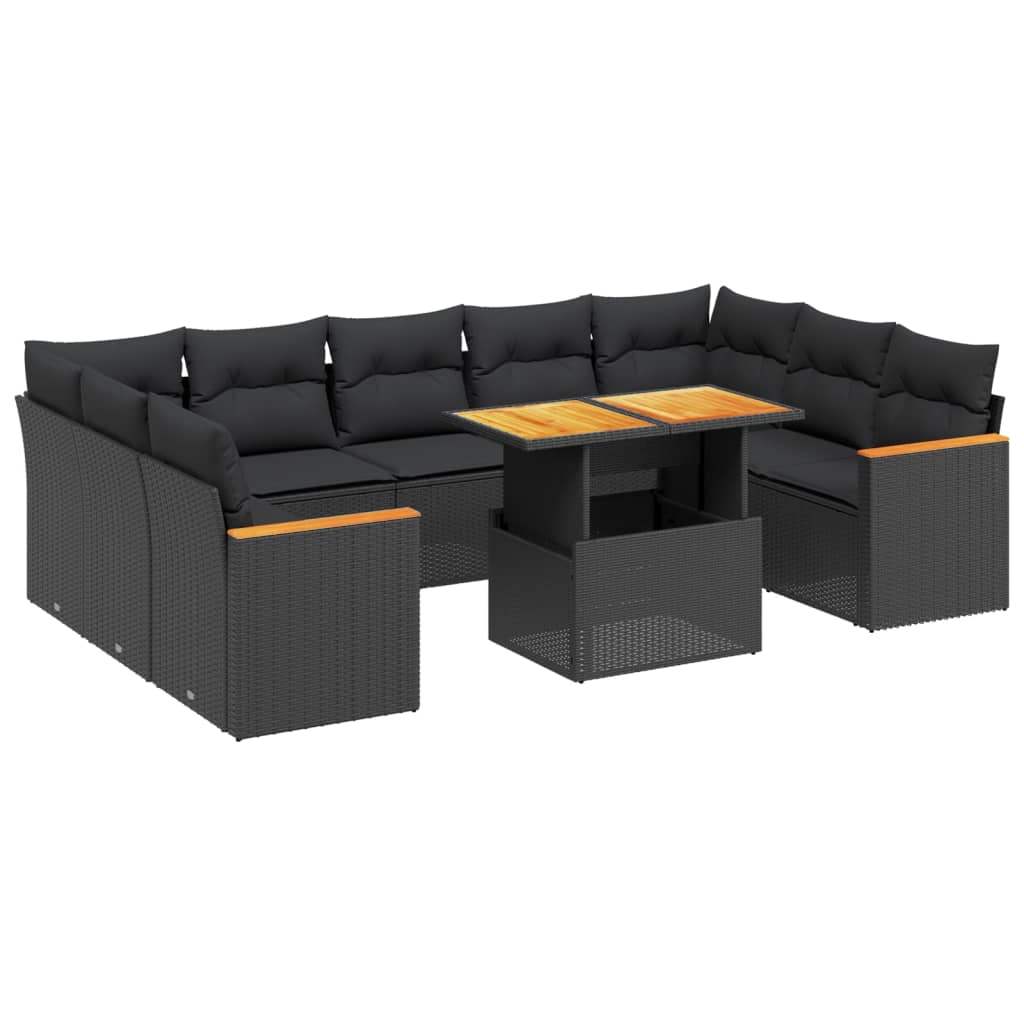 Set Divani da Giardino 11 pz con Cuscini in Polyrattan Nero - homemem39