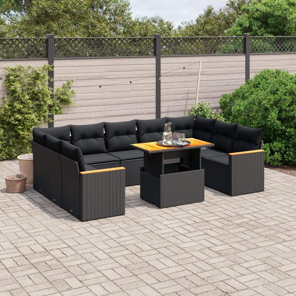 Set Divani da Giardino 11 pz con Cuscini in Polyrattan Nero - homemem39