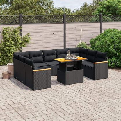 Set Divani da Giardino 11 pz con Cuscini in Polyrattan Nero - homemem39