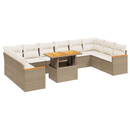 Set Divani da Giardino 11 pz con Cuscini Beige in Polyrattan - homemem39