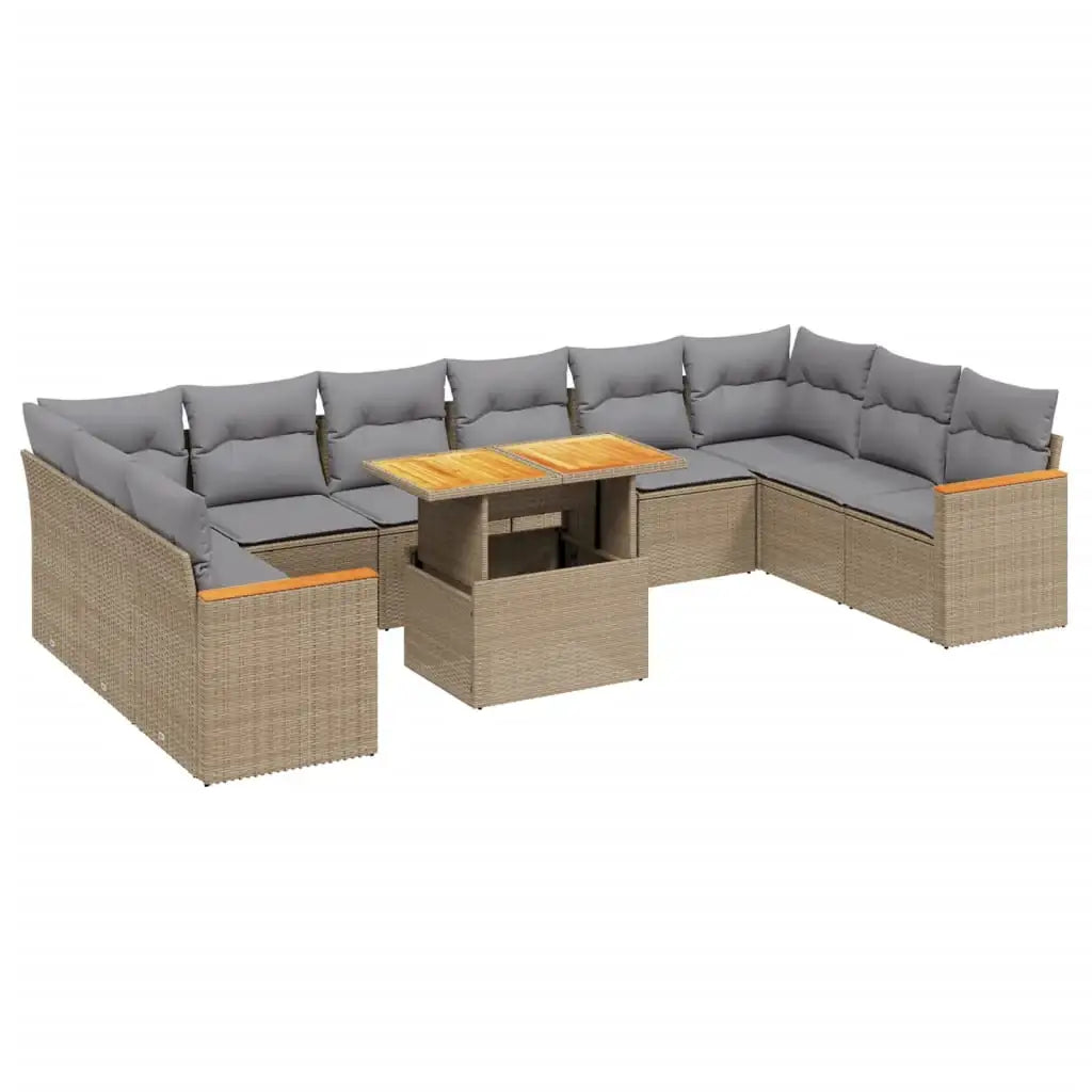 Set Divani da Giardino 11 pz con Cuscini Beige in Polyrattan - homemem39
