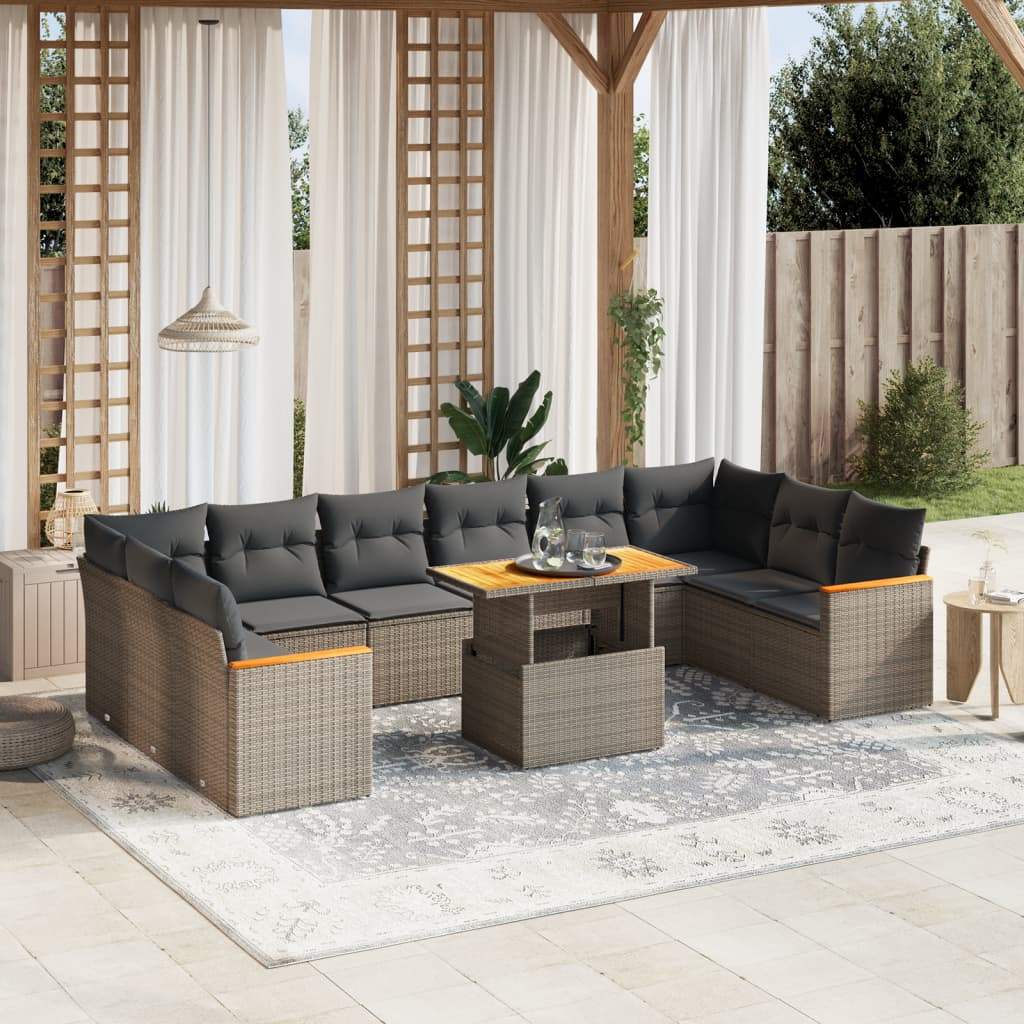 Set Divani da Giardino 11 pz con Cuscini in Polyrattan Grigio - homemem39
