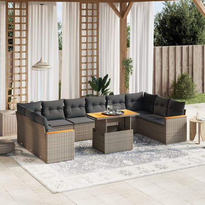 Set Divani da Giardino 11 pz con Cuscini in Polyrattan Grigio - homemem39