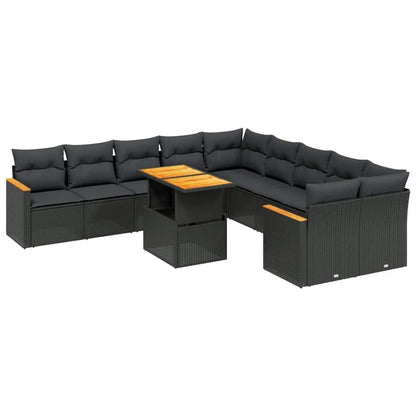 Set Divani da Giardino 11 pz con Cuscini in Polyrattan Nero - homemem39