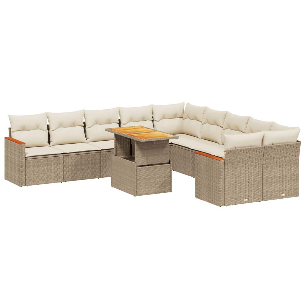 Set Divani da Giardino 11 pz con Cuscini Beige in Polyrattan - homemem39