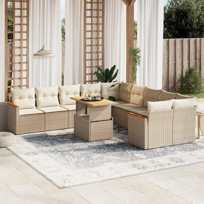 Set Divani da Giardino 11 pz con Cuscini Beige in Polyrattan - homemem39