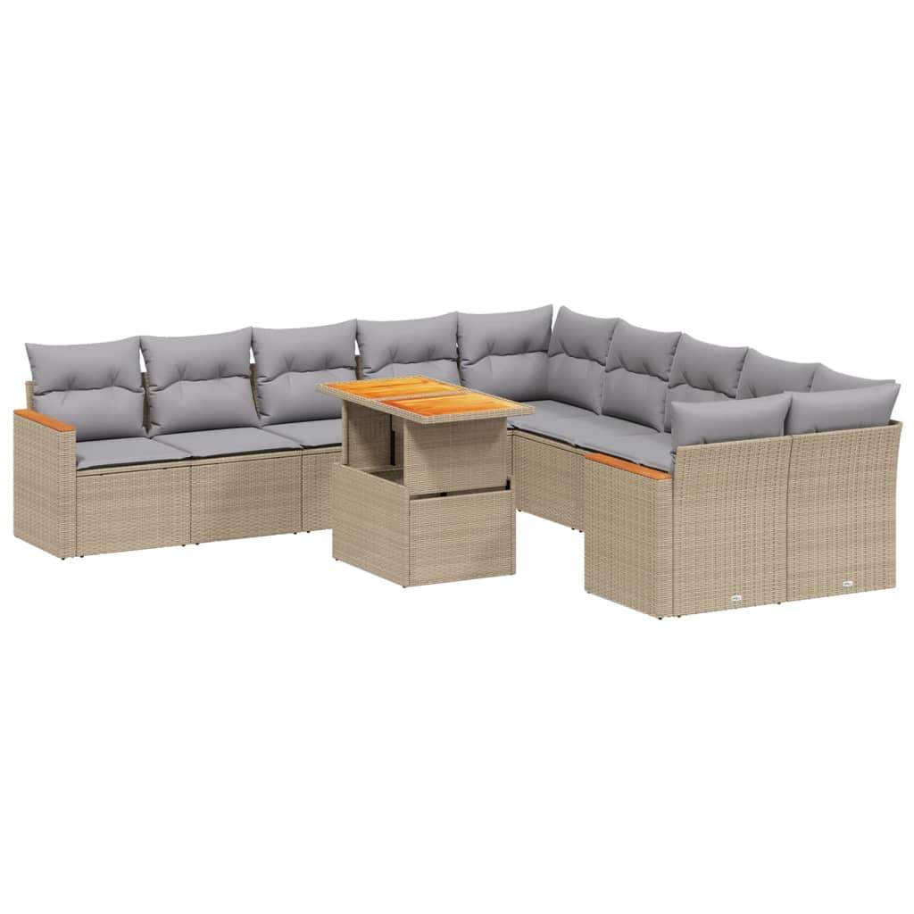 Set Divani da Giardino 11 pz con Cuscini Beige in Polyrattan - homemem39