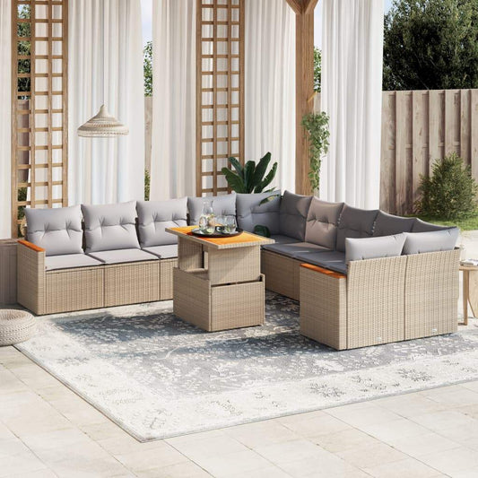 Set Divani da Giardino 11 pz con Cuscini Beige in Polyrattan - homemem39