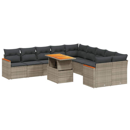 Set Divani da Giardino 11 pz con Cuscini in Polyrattan Grigio - homemem39