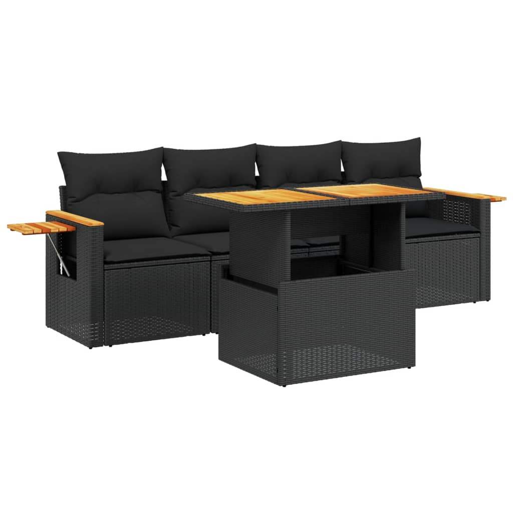 Set Divani da Giardino 5 pz con Cuscini in Polyrattan Nero - homemem39