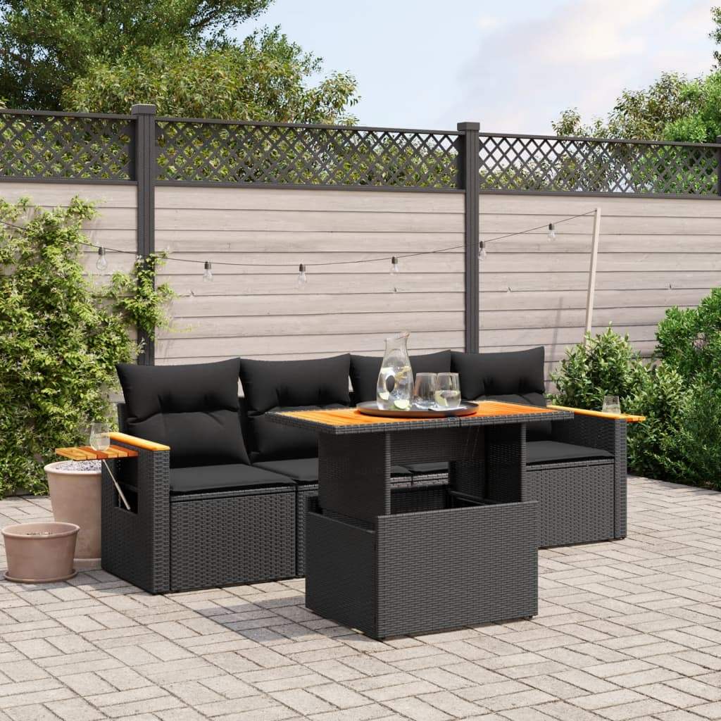 Set Divani da Giardino 5 pz con Cuscini in Polyrattan Nero - homemem39
