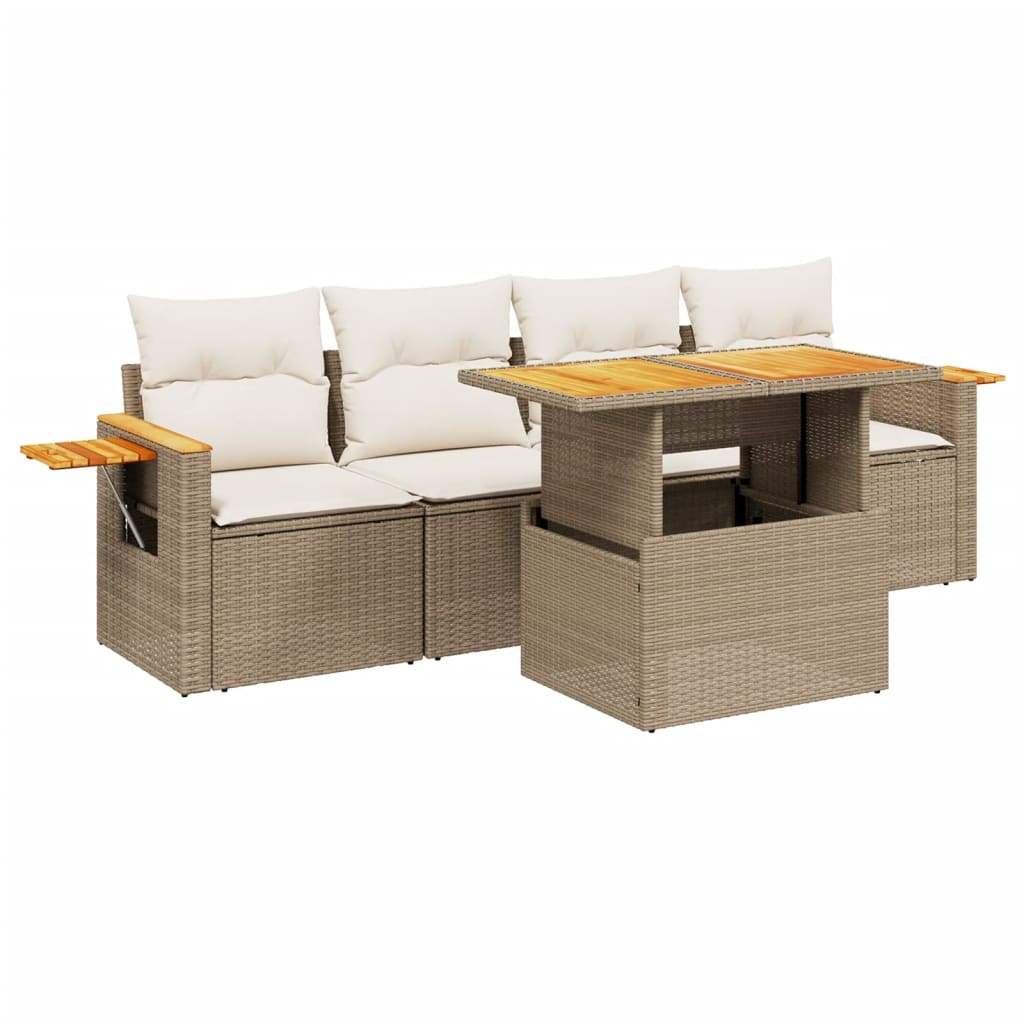 Set Divano da Giardino 5 pz con Cuscini Beige in Polyrattan - homemem39