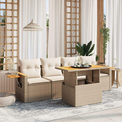 Set Divano da Giardino 5 pz con Cuscini Beige in Polyrattan - homemem39