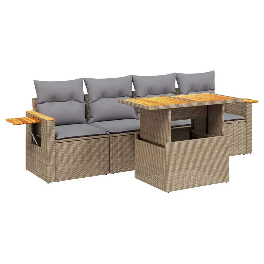 Set Divano da Giardino 5 pz con Cuscini Beige in Polyrattan - homemem39