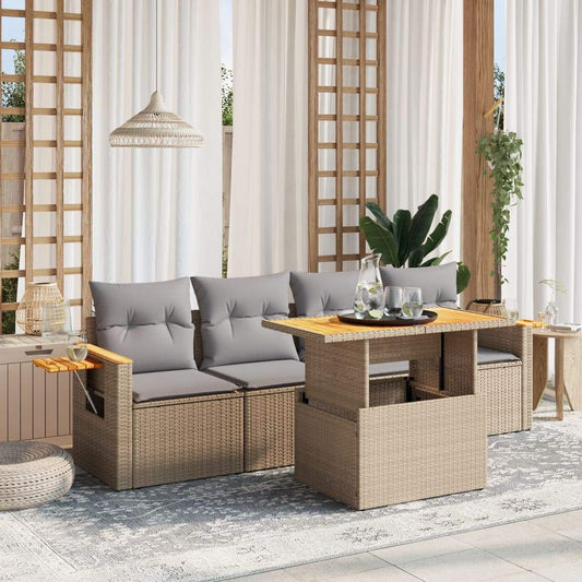 Set Divano da Giardino 5 pz con Cuscini Beige in Polyrattan - homemem39