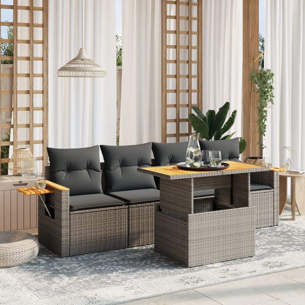 Set Divano da Giardino 5 pz con Cuscini Grigio in Polyrattan - homemem39