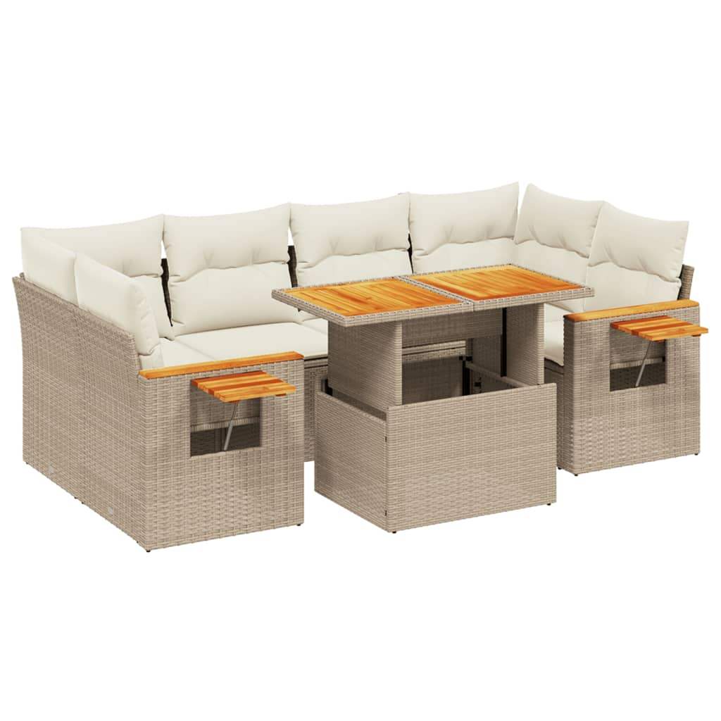 Set Divani da Giardino 7 pz con Cuscini Beige in Polyrattan - homemem39