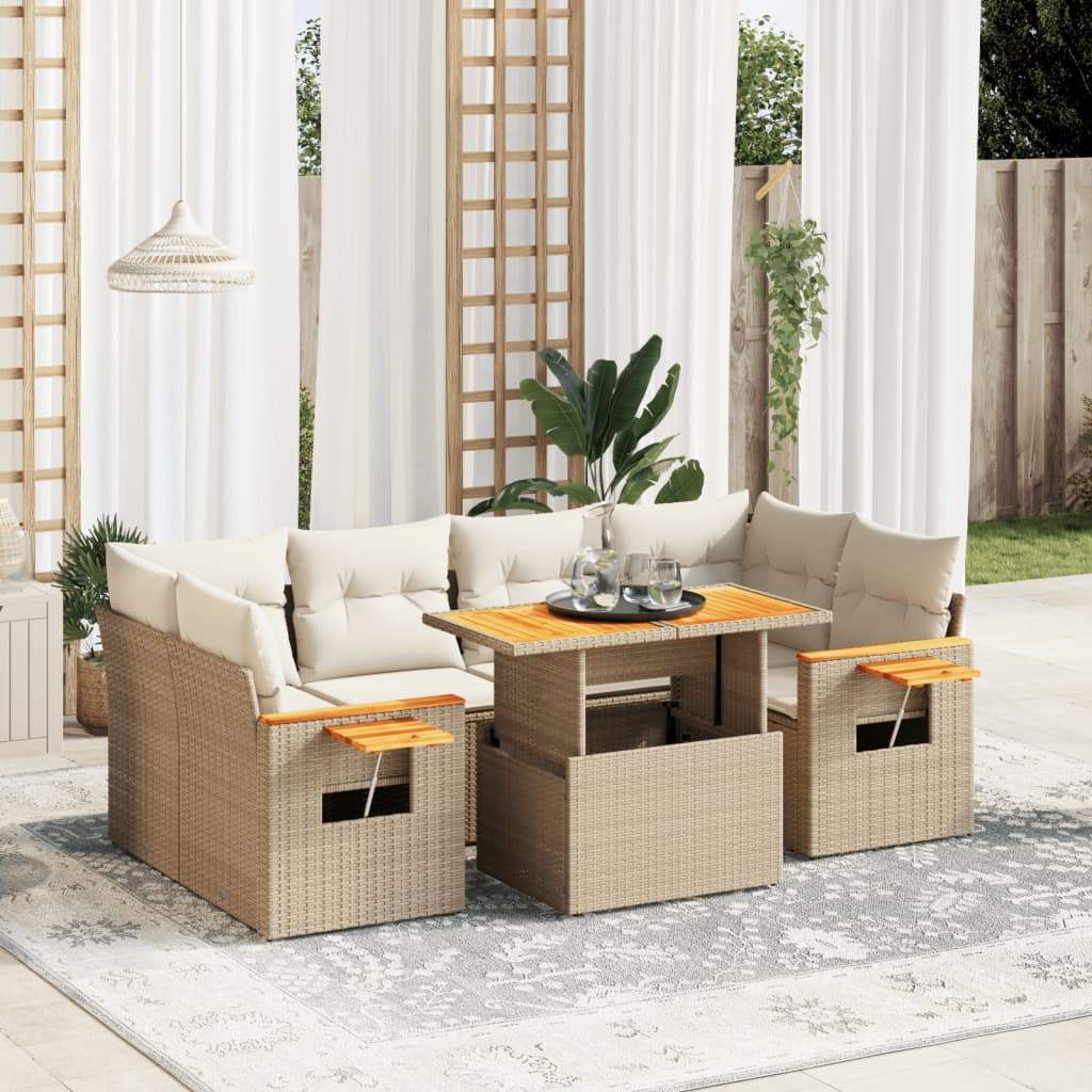 Set Divani da Giardino 7 pz con Cuscini Beige in Polyrattan - homemem39