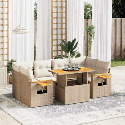 Set Divani da Giardino 7 pz con Cuscini Beige in Polyrattan - homemem39