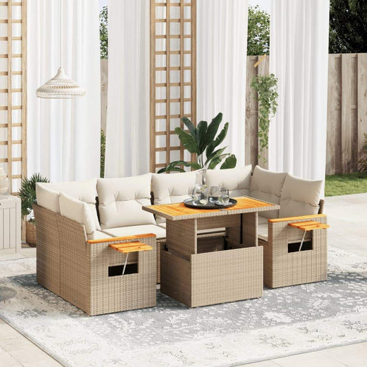 Set Divani da Giardino 7 pz con Cuscini Beige in Polyrattan - homemem39