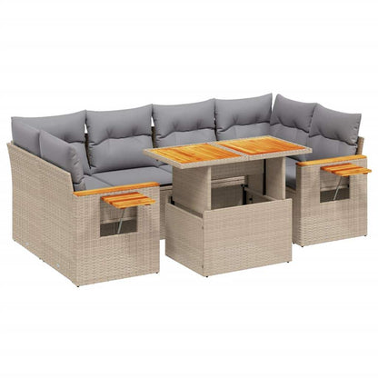 Set Divani da Giardino 7 pz con Cuscini Beige in Polyrattan - homemem39
