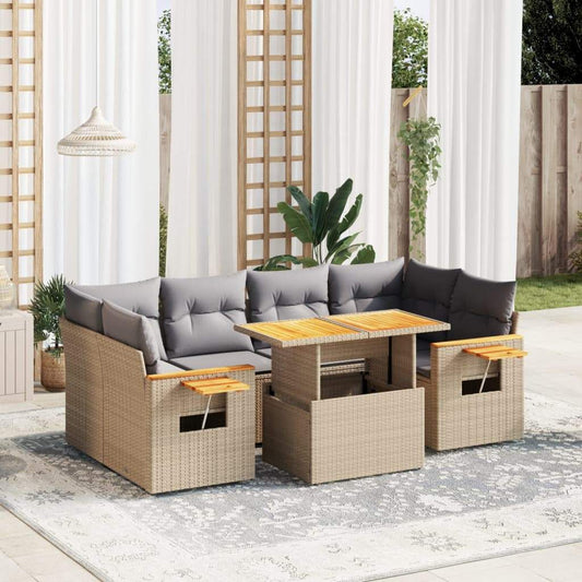Set Divani da Giardino 7 pz con Cuscini Beige in Polyrattan - homemem39