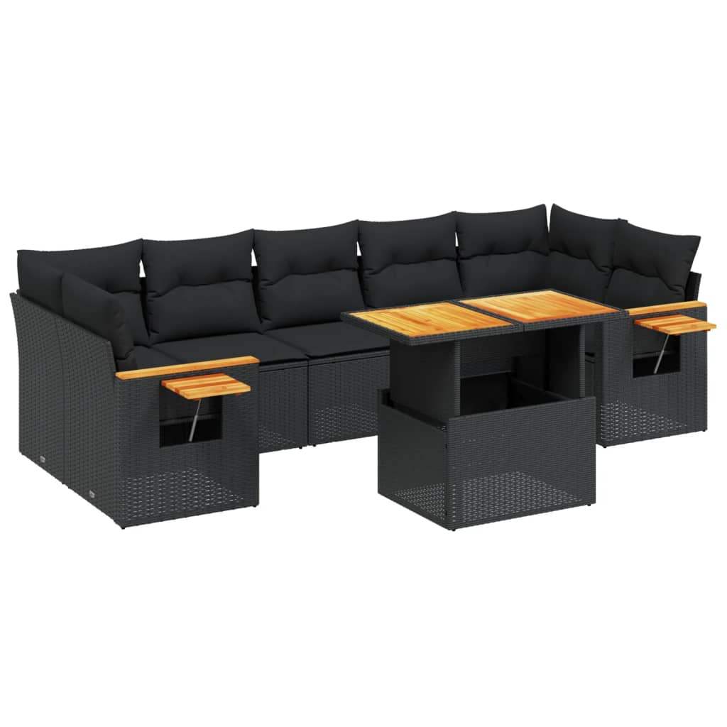Set Divani da Giardino con Cuscini 8 pz Nero in Polyrattan - homemem39