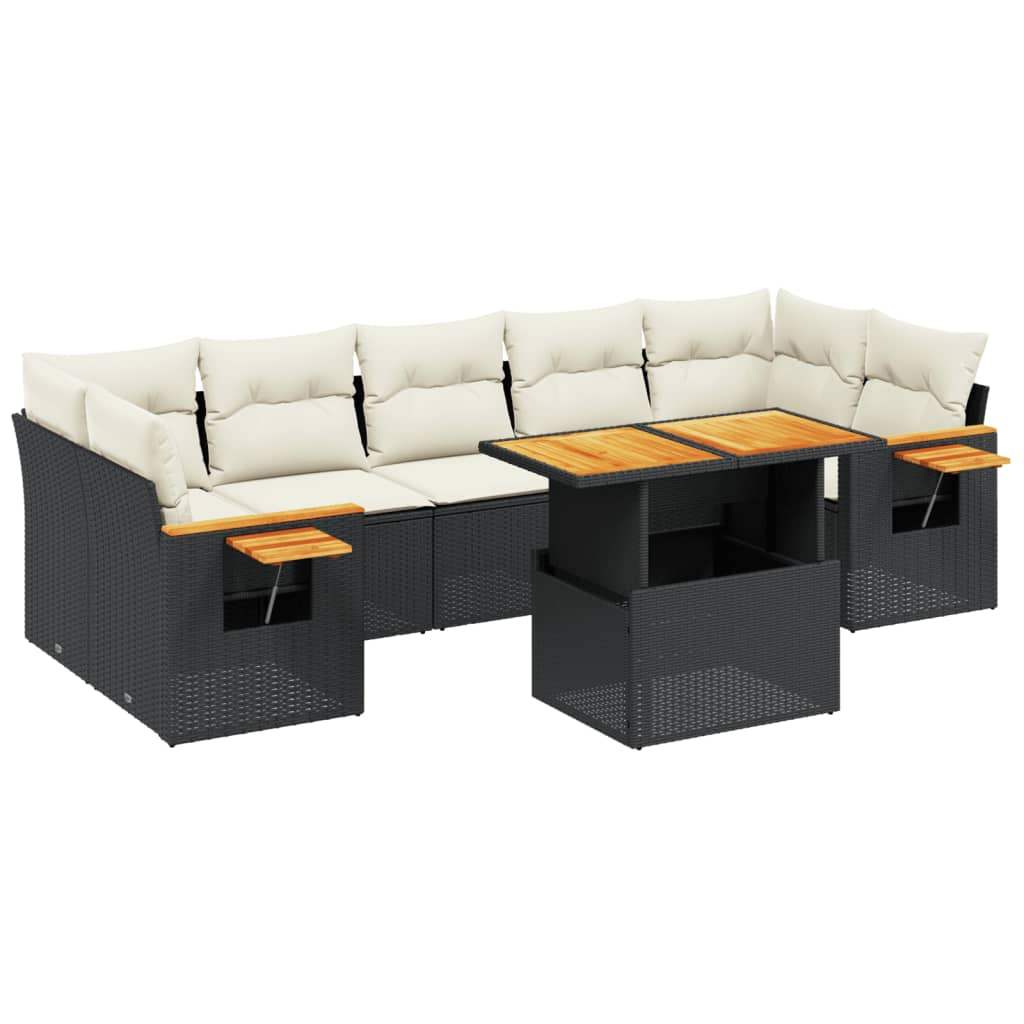 Set Divani da Giardino con Cuscini 8 pz Nero in Polyrattan - homemem39