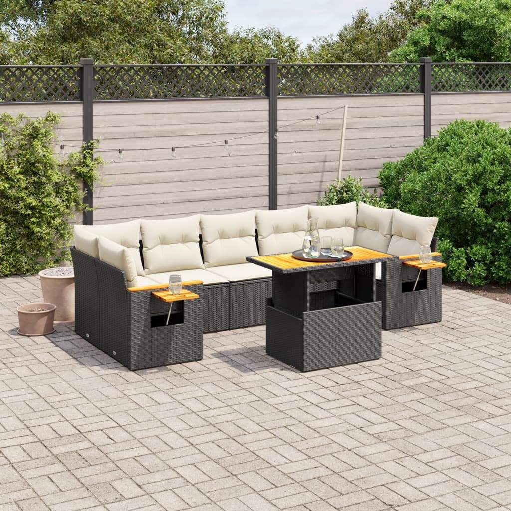 Set Divani da Giardino con Cuscini 8 pz Nero in Polyrattan - homemem39