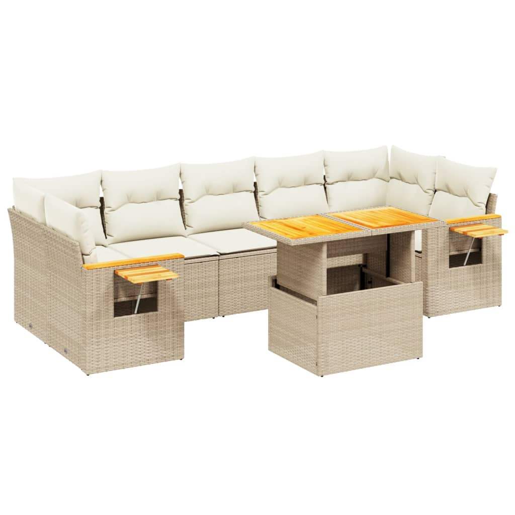 Set Divano da Giardino 8 pz con Cuscini Beige in Polyrattan - homemem39