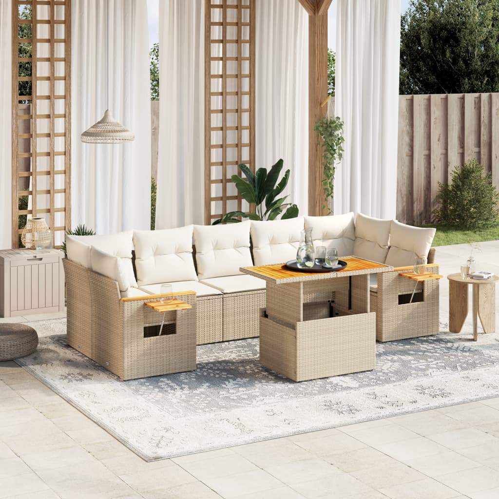 Set Divano da Giardino 8 pz con Cuscini Beige in Polyrattan - homemem39