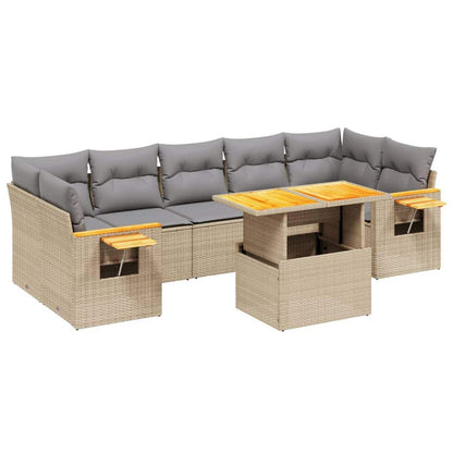 Set Divano da Giardino 8 pz con Cuscini Beige in Polyrattan - homemem39