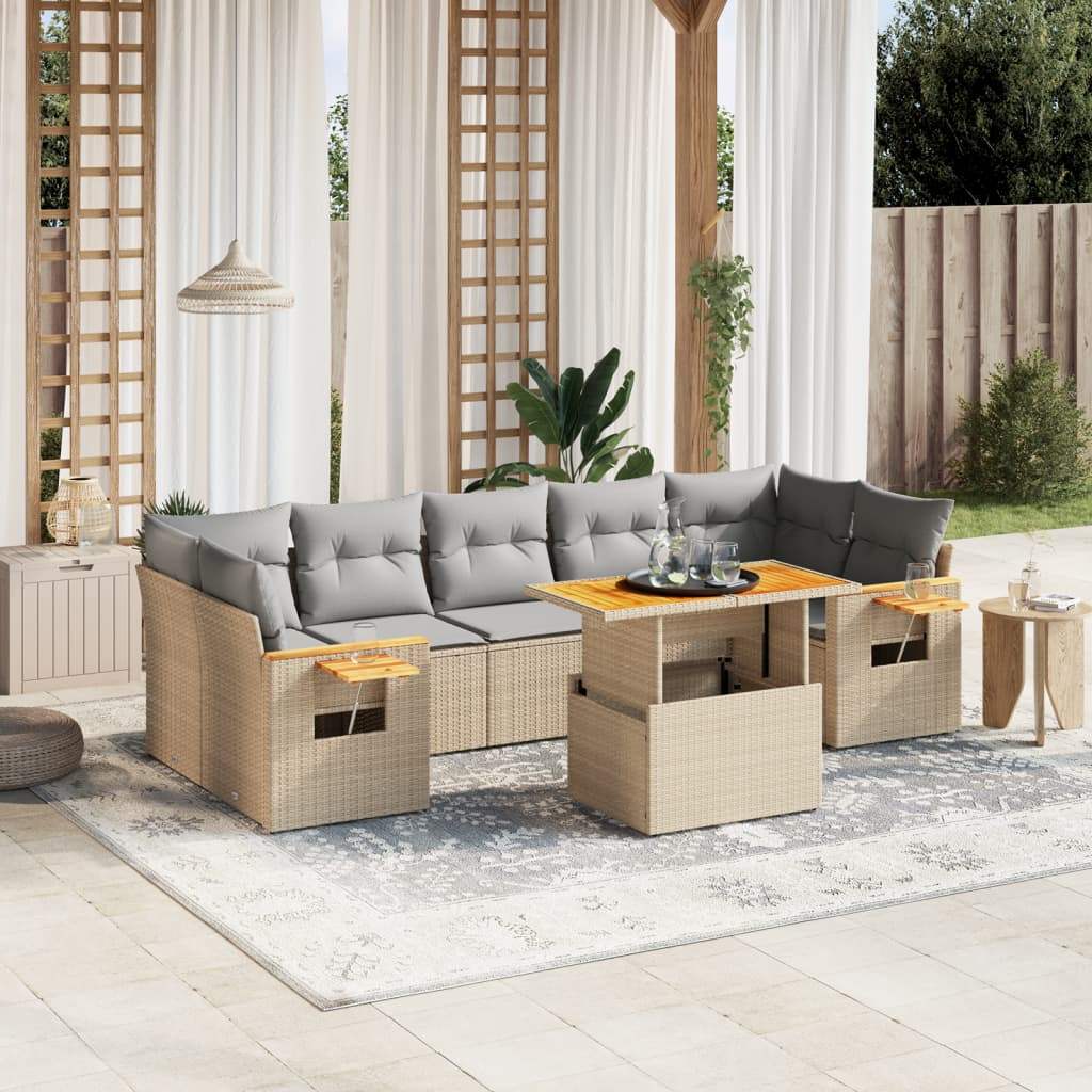 Set Divano da Giardino 8 pz con Cuscini Beige in Polyrattan - homemem39