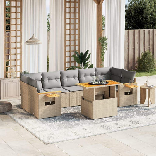 Set Divano da Giardino 8 pz con Cuscini Beige in Polyrattan - homemem39