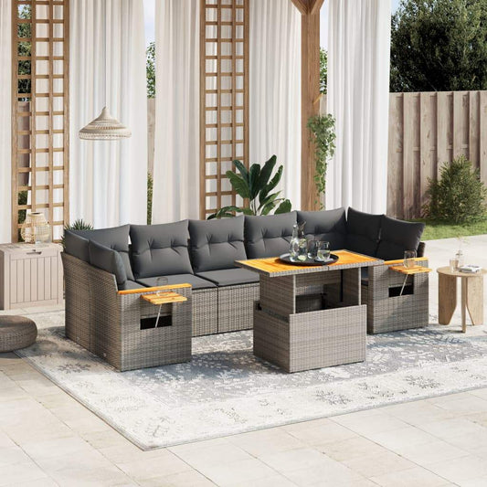 Set Divano da Giardino 8 pz con Cuscini Grigio in Polyrattan - homemem39
