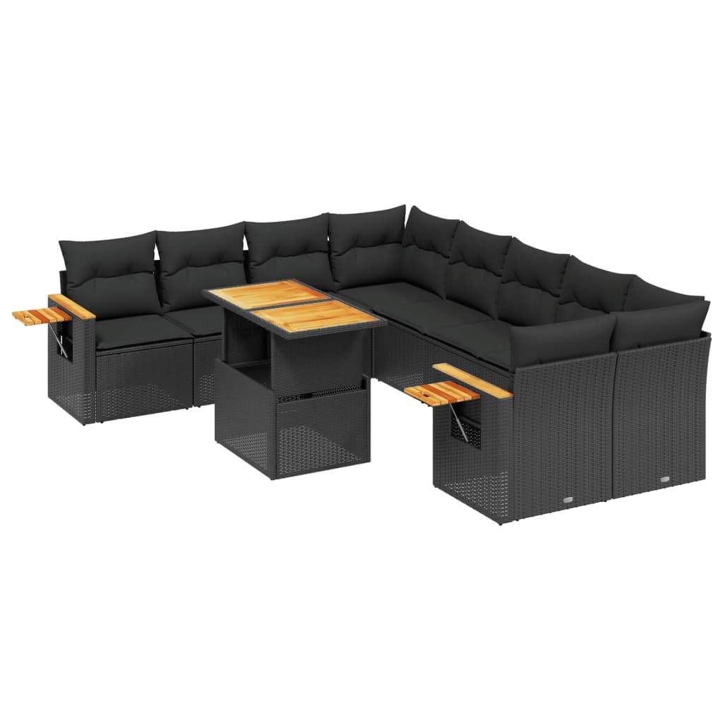 Set Divani da Giardino 9 pz con Cuscini Nero in Polyrattan - homemem39