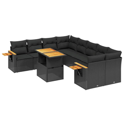 Set Divani da Giardino 9 pz con Cuscini Nero in Polyrattan - homemem39