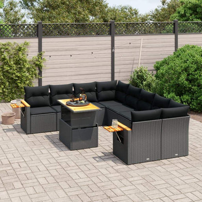 Set Divani da Giardino 9 pz con Cuscini Nero in Polyrattan - homemem39