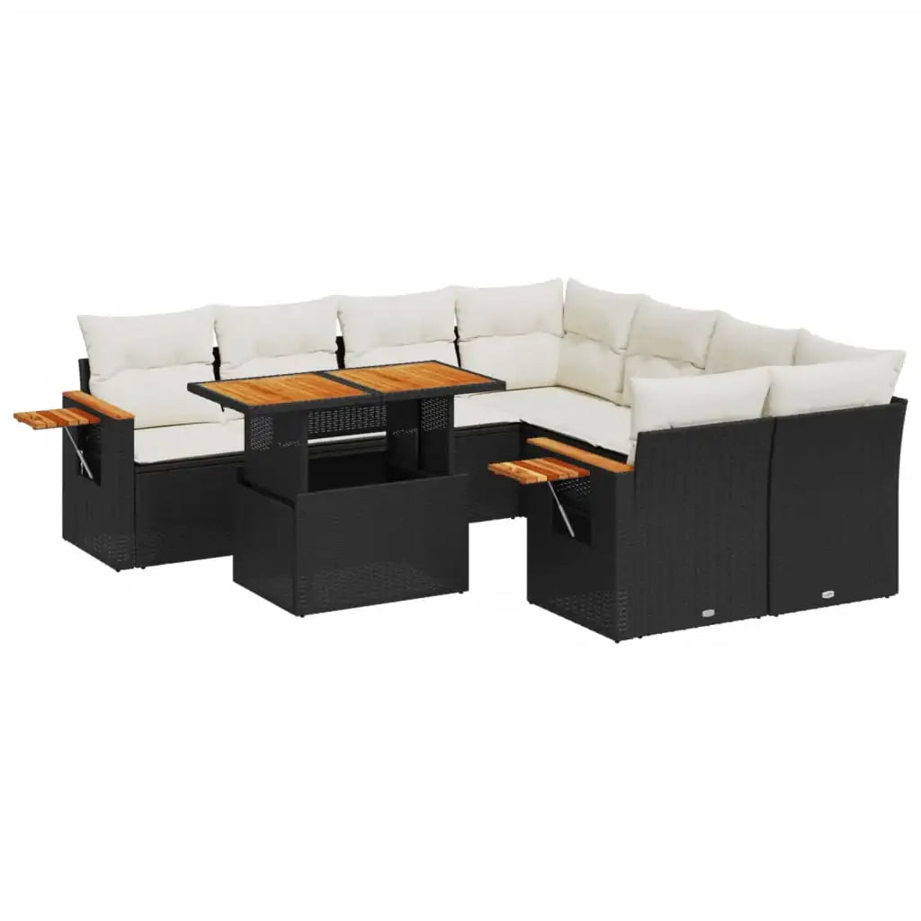 Set Divani da Giardino 9 pz con Cuscini Nero in Polyrattan - homemem39